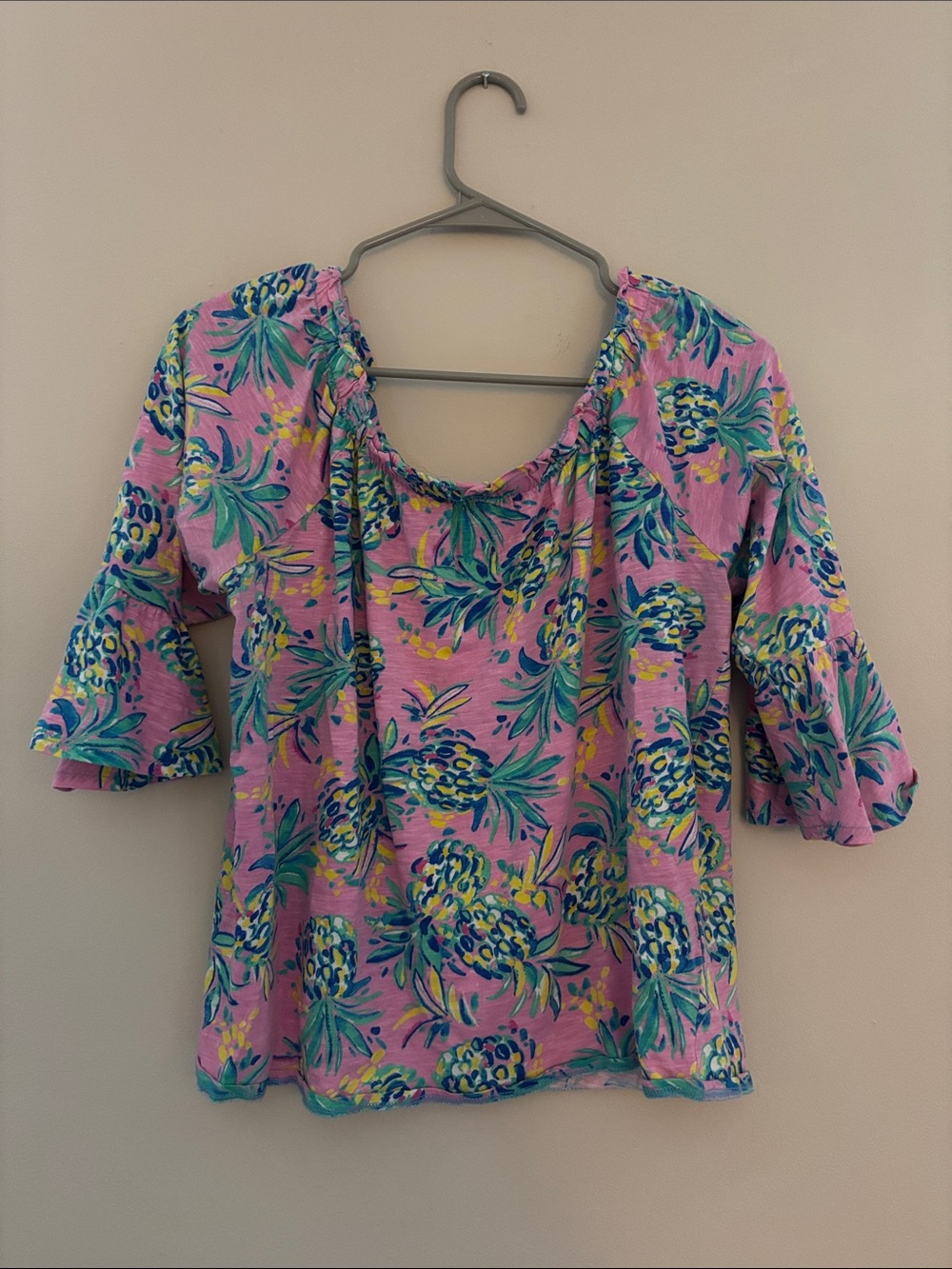 Pink Pineapple-Print Off-Shoulder Women's Blouse